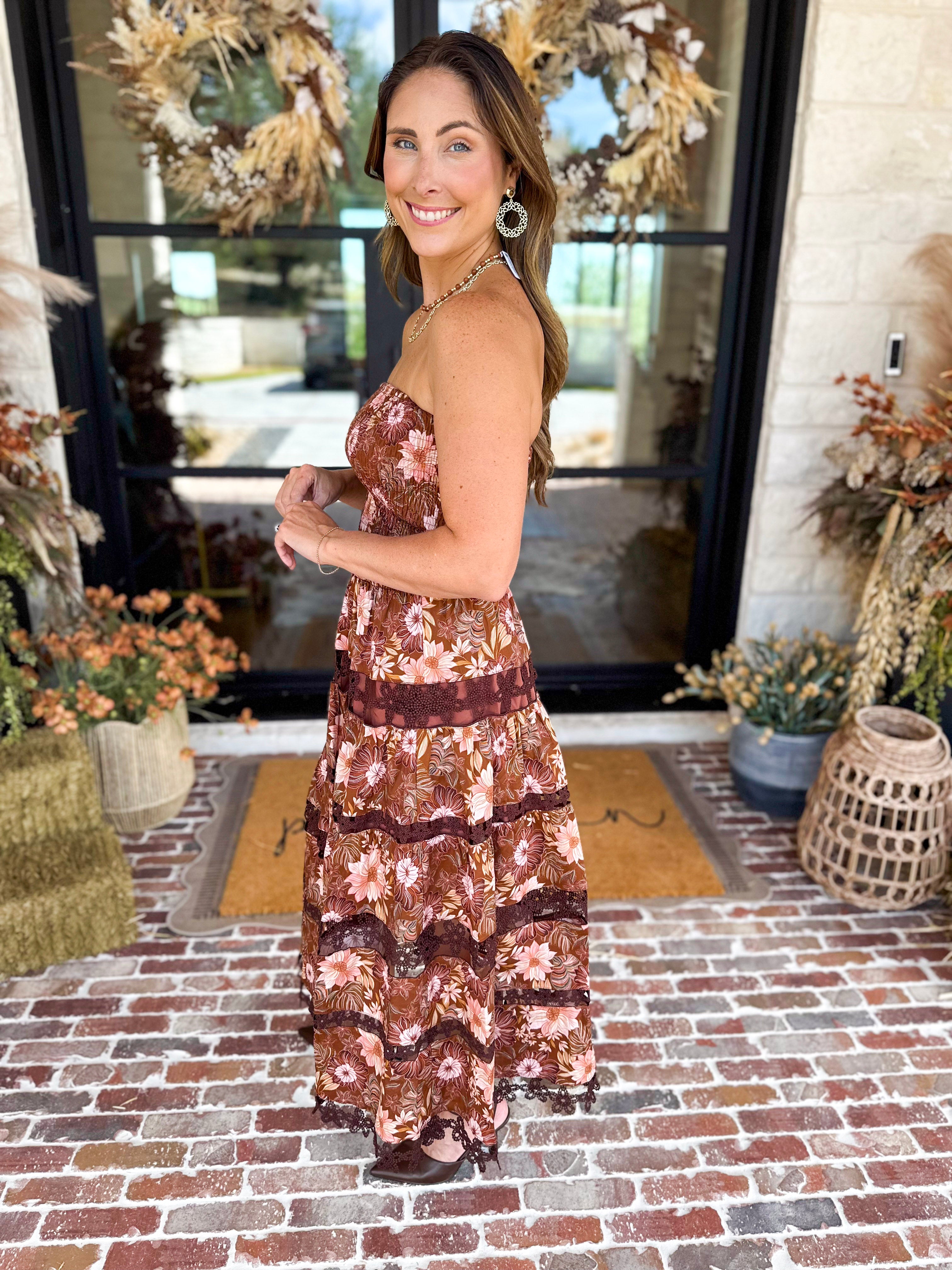 The Lexie Autumn Floral Midi Dress-500 Midi-STRUT & BOLT-July & June Women's Fashion Boutique Located in San Antonio, Texas