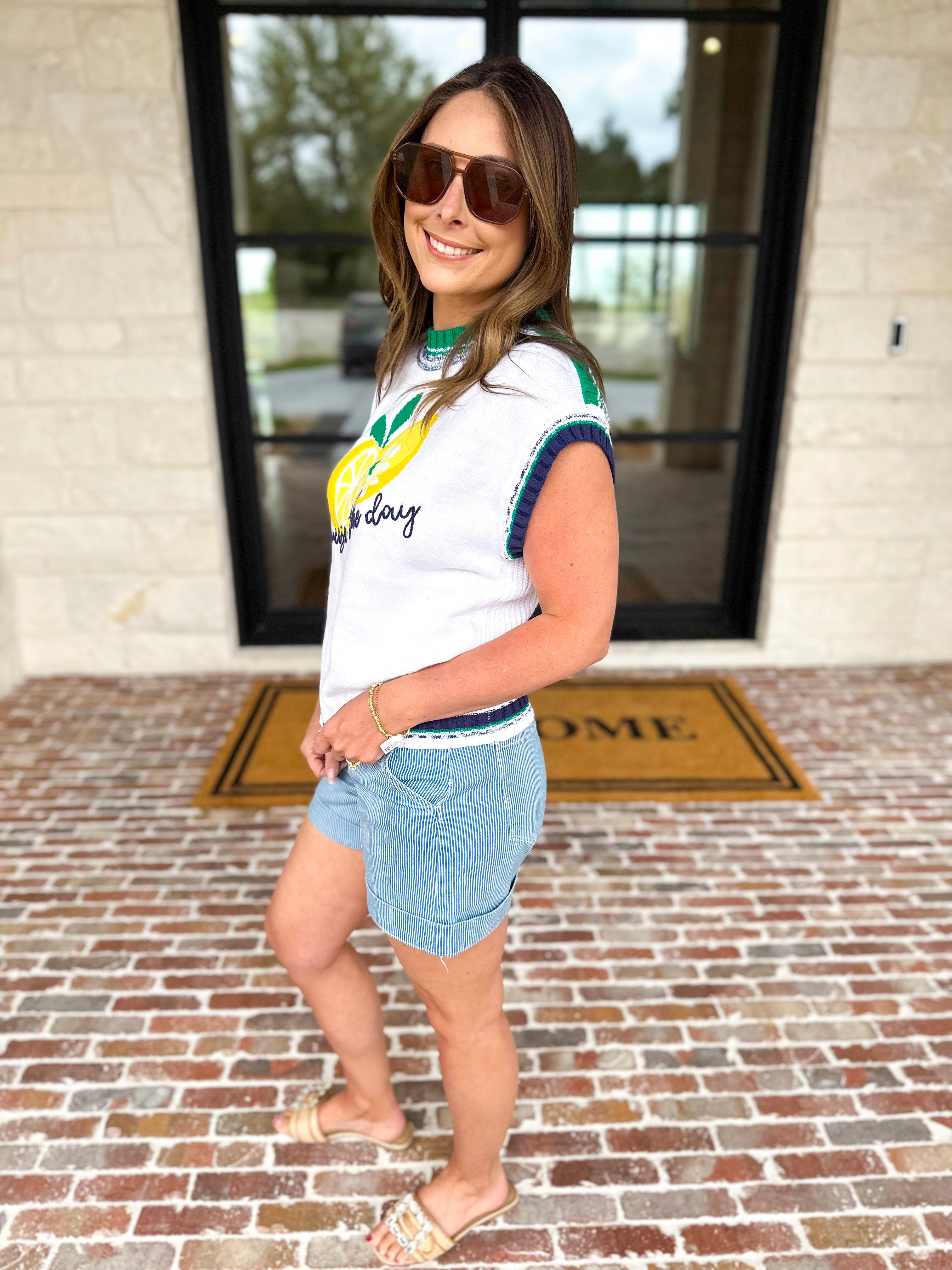 Squeeze The Day Knit Tank Top-230 Sweaters/Cardis-SKIES ARE BLUE-July & June Women's Fashion Boutique Located in San Antonio, Texas