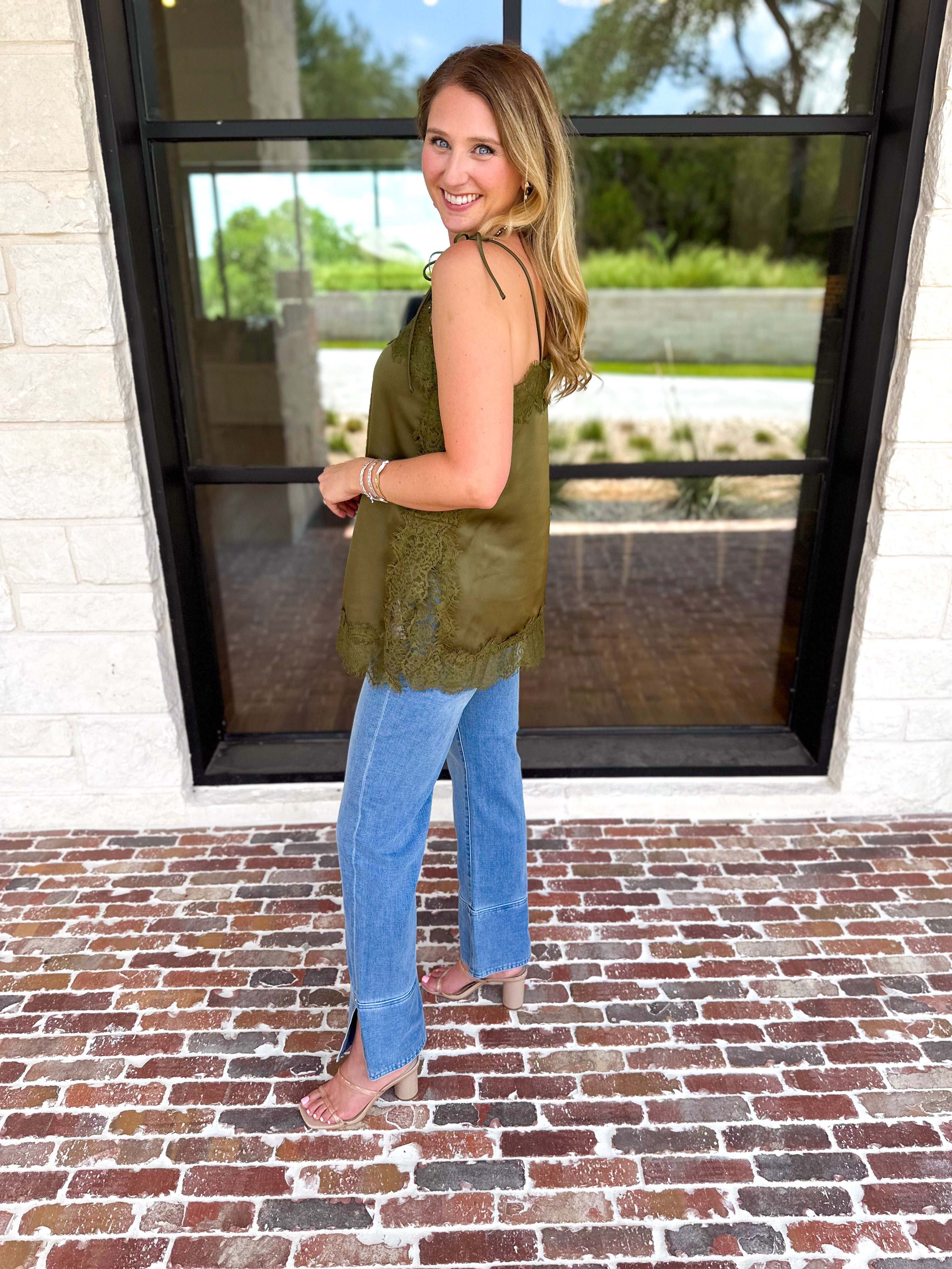 Date Night Lace Cami - Olive-200 Fashion Blouses-ENTRO-July & June Women's Fashion Boutique Located in San Antonio, Texas
