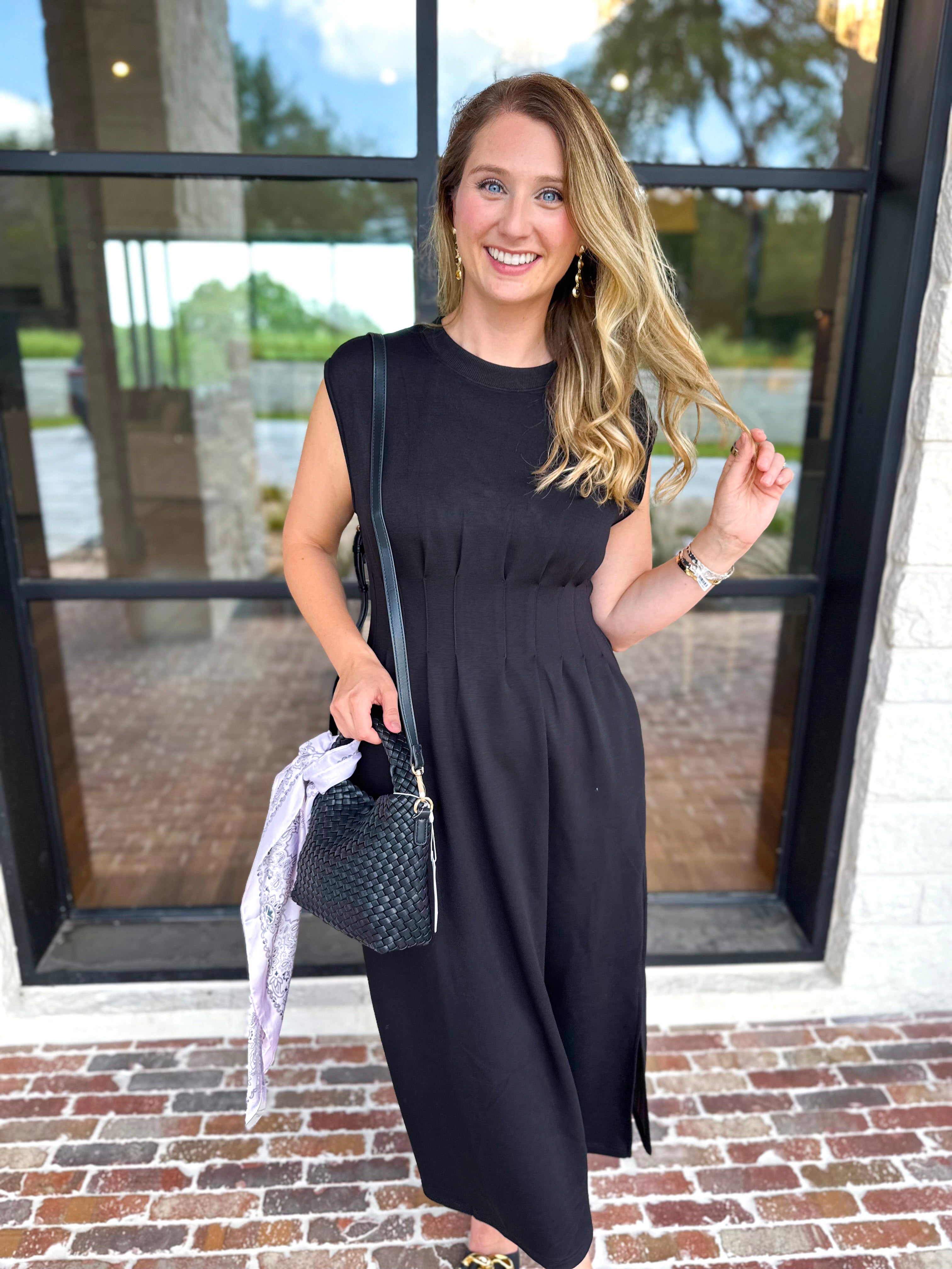 Polished Pin-Tuck Midi Dress-500 Midi-ENTRO-July & June Women's Fashion Boutique Located in San Antonio, Texas