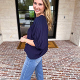 Braided Blouse - Navy-200 Fashion Blouses-ENTRO-July & June Women's Fashion Boutique Located in San Antonio, Texas