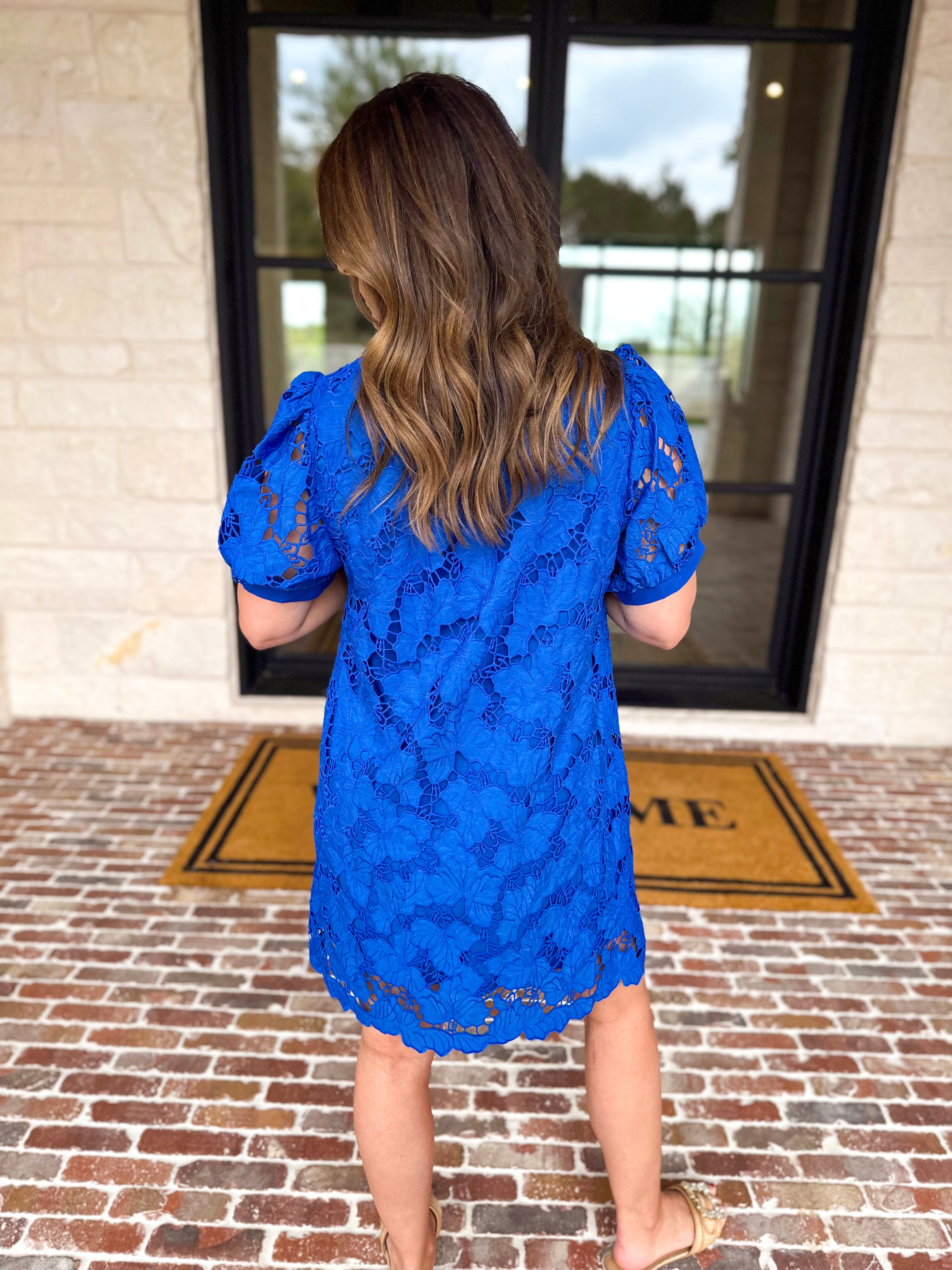 Anna Lace Mini Dress - Royal Blue-510 Mini-JODIFL-July & June Women's Fashion Boutique Located in San Antonio, Texas