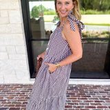 Plaid About You Midi Dress - Chocolate-500 Midi-ENTRO-July & June Women's Fashion Boutique Located in San Antonio, Texas