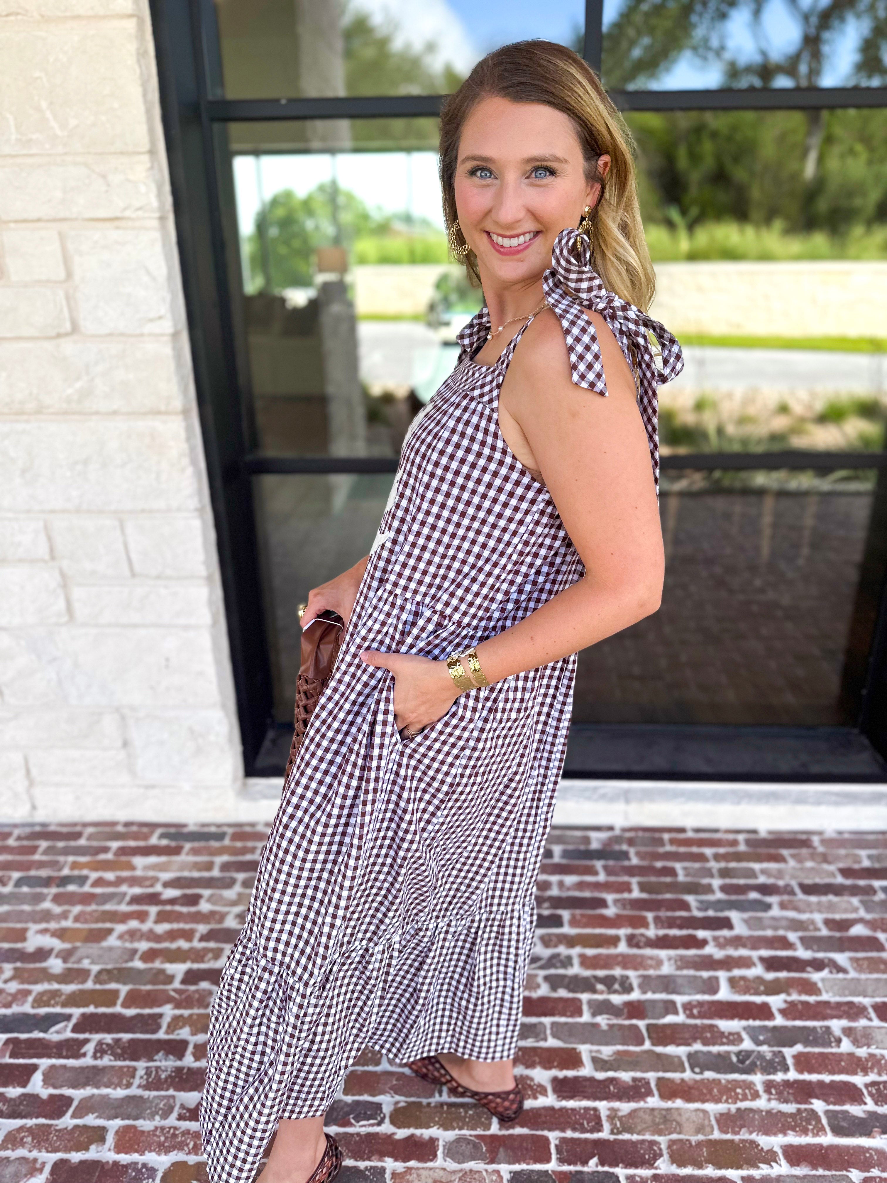 Plaid About You Midi Dress - Chocolate-500 Midi-ENTRO-July & June Women's Fashion Boutique Located in San Antonio, Texas
