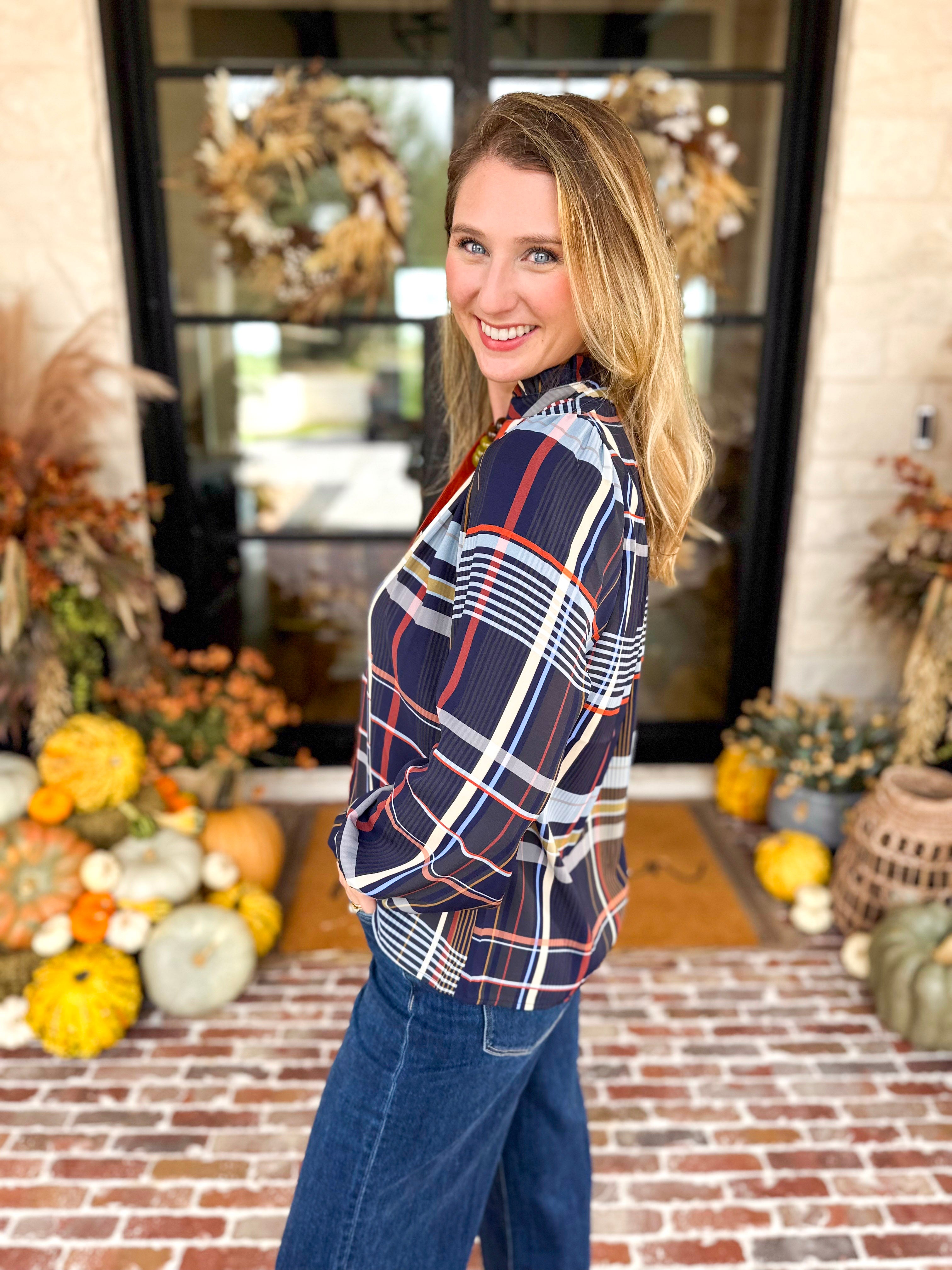 THML - Lightweight Sundown Plaid Blouse-200 Fashion Blouses-THML-July & June Women's Fashion Boutique Located in San Antonio, Texas