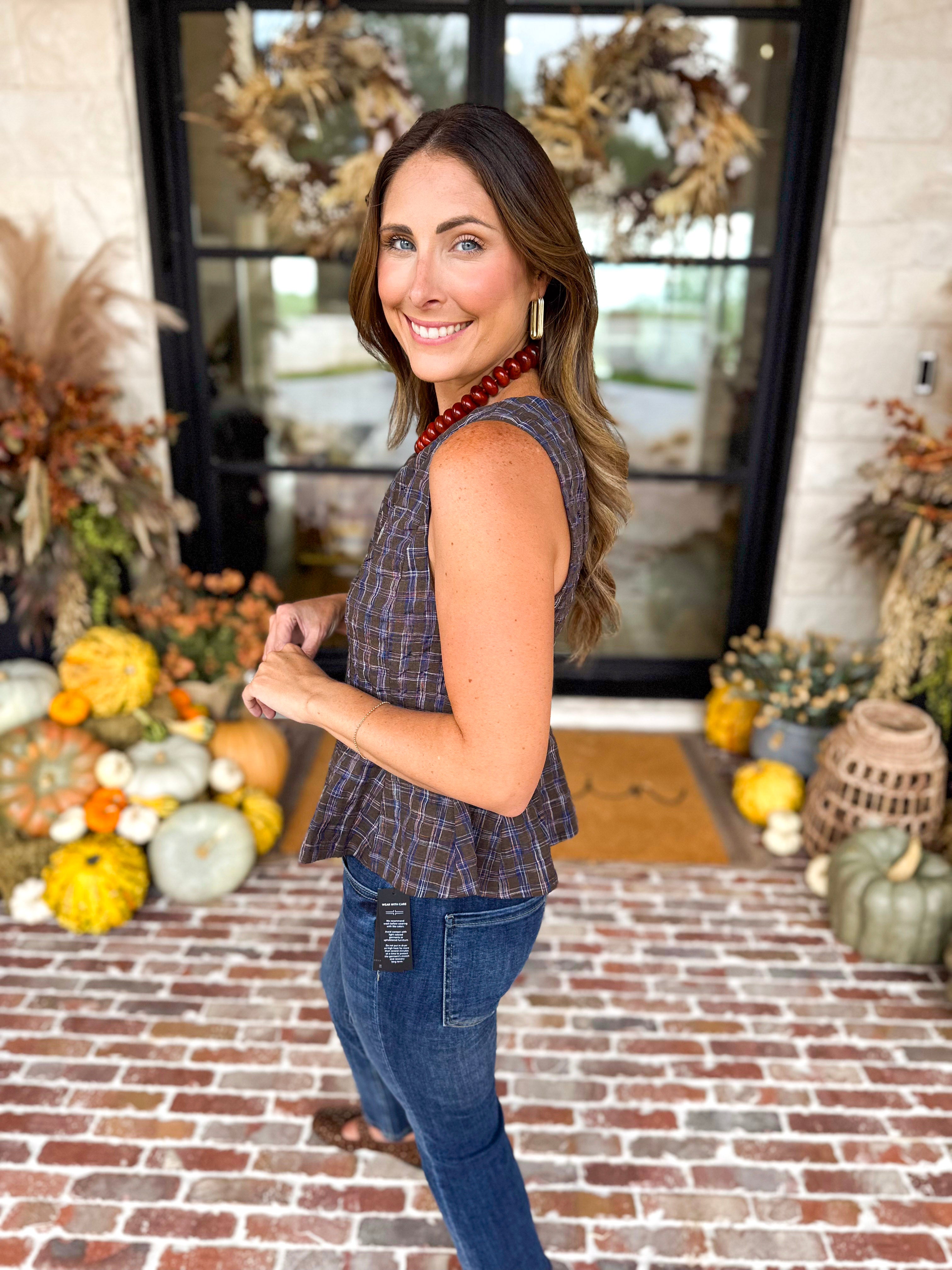 THML - Stonewash Peplum Blouse-200 Fashion Blouses-THML-July & June Women's Fashion Boutique Located in San Antonio, Texas