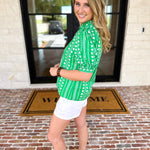 Mary Square - Colette Heritage Green Blouse-200 Fashion Blouses-MARY SQUARE-July & June Women's Fashion Boutique Located in San Antonio, Texas
