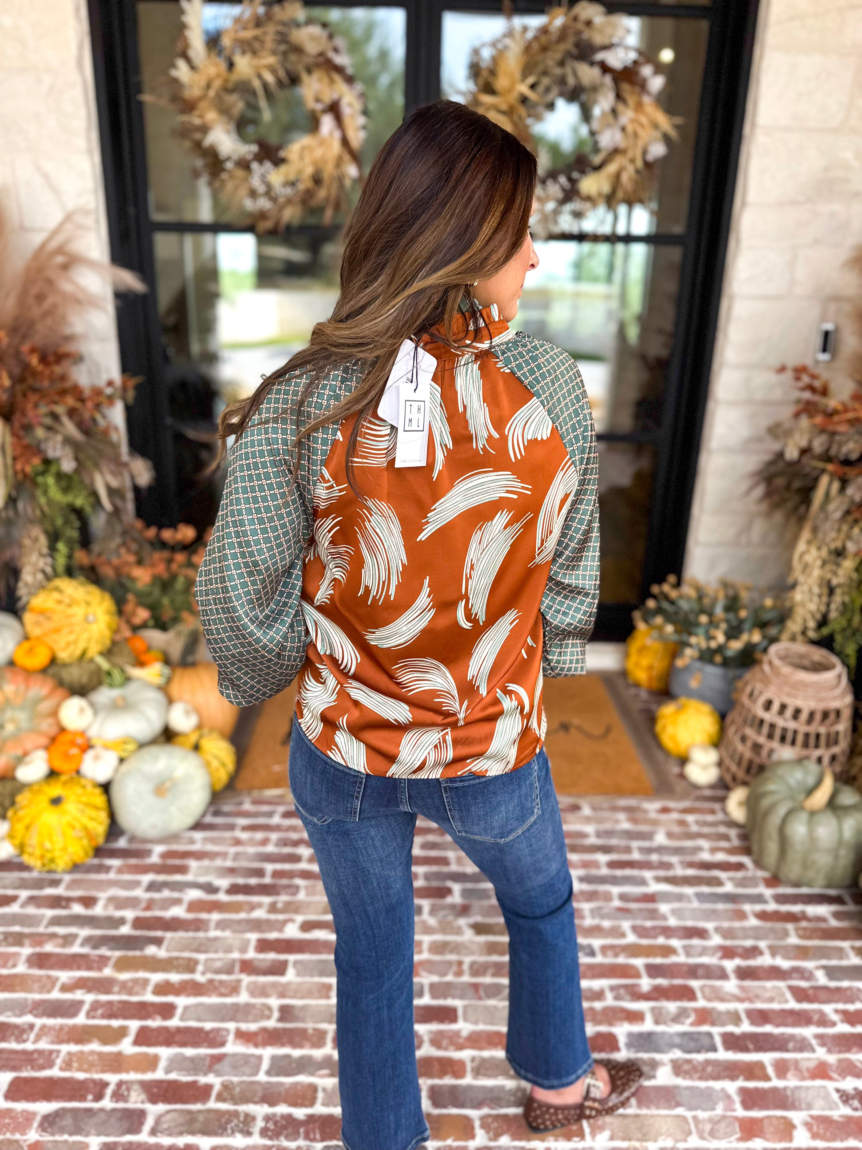THML - Autumn Pattern Play Blouse-200 Fashion Blouses-THML-July & June Women's Fashion Boutique Located in San Antonio, Texas