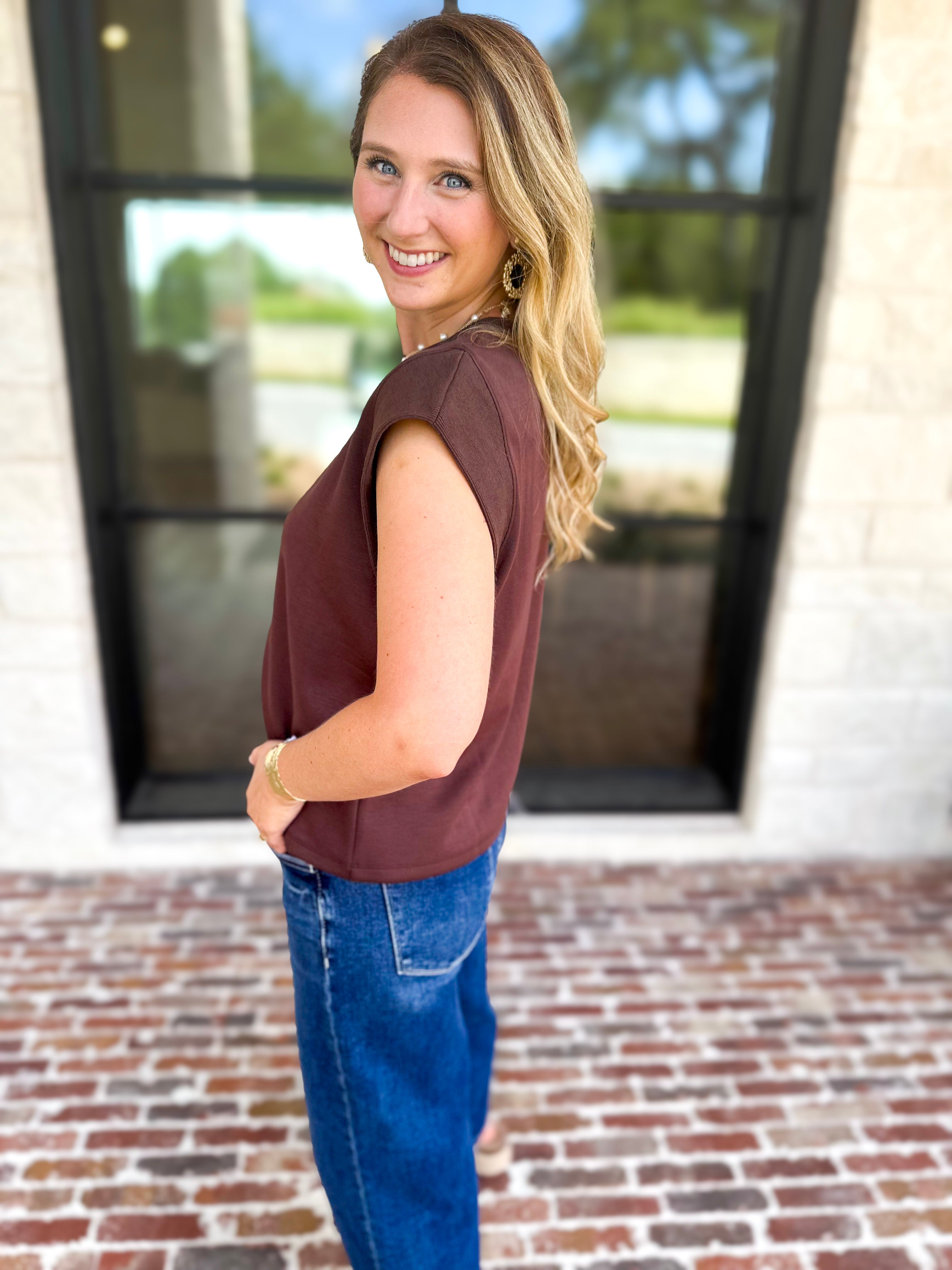 Chic Essentials Top - Espresso-210 Casual Blouses-ENTRO-July & June Women's Fashion Boutique Located in San Antonio, Texas