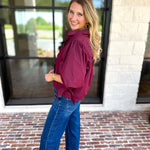 The Campbell Button Down Blouse - Merlot-200 Fashion Blouses-ENTRO-July & June Women's Fashion Boutique Located in San Antonio, Texas