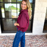 The Campbell Button Down Blouse - Merlot-200 Fashion Blouses-ENTRO-July & June Women's Fashion Boutique Located in San Antonio, Texas