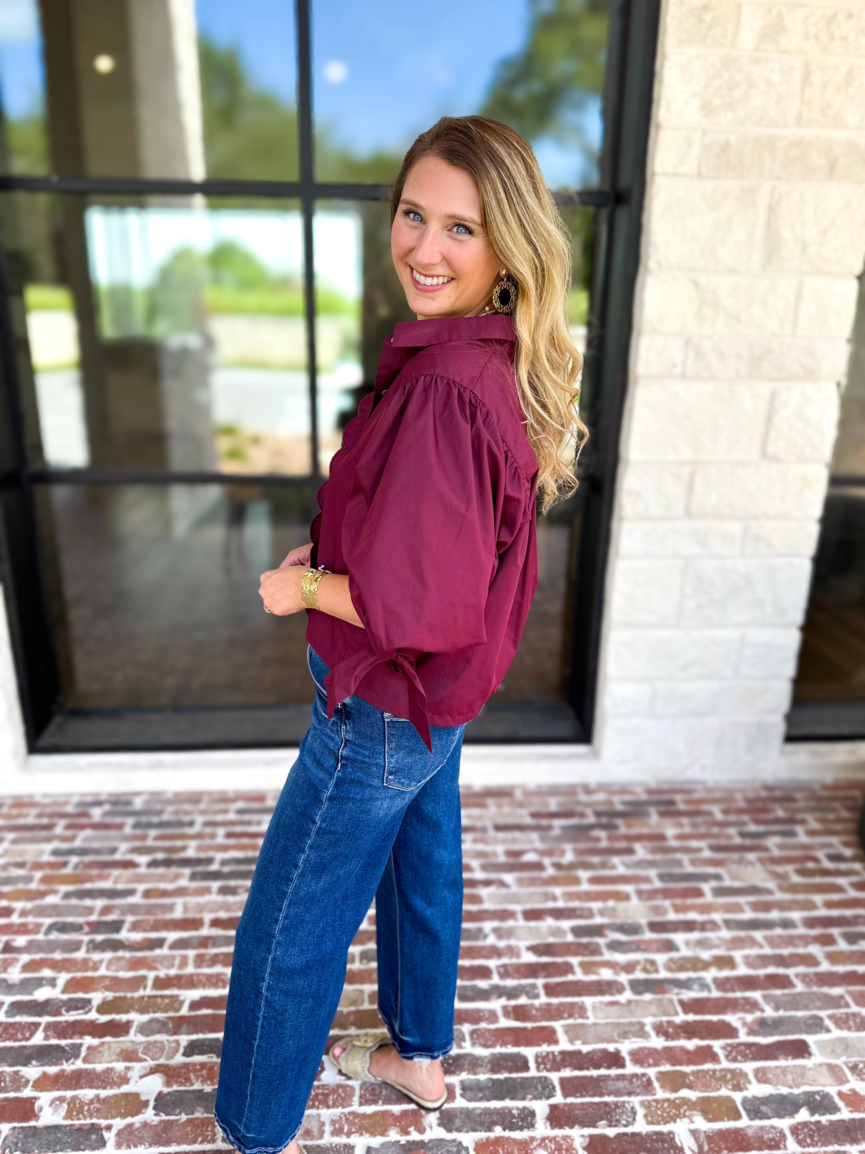 The Campbell Button Down Blouse - Merlot-200 Fashion Blouses-ENTRO-July & June Women's Fashion Boutique Located in San Antonio, Texas