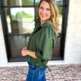 The Campbell Button Down Blouse - Forest-200 Fashion Blouses-ENTRO-July & June Women's Fashion Boutique Located in San Antonio, Texas