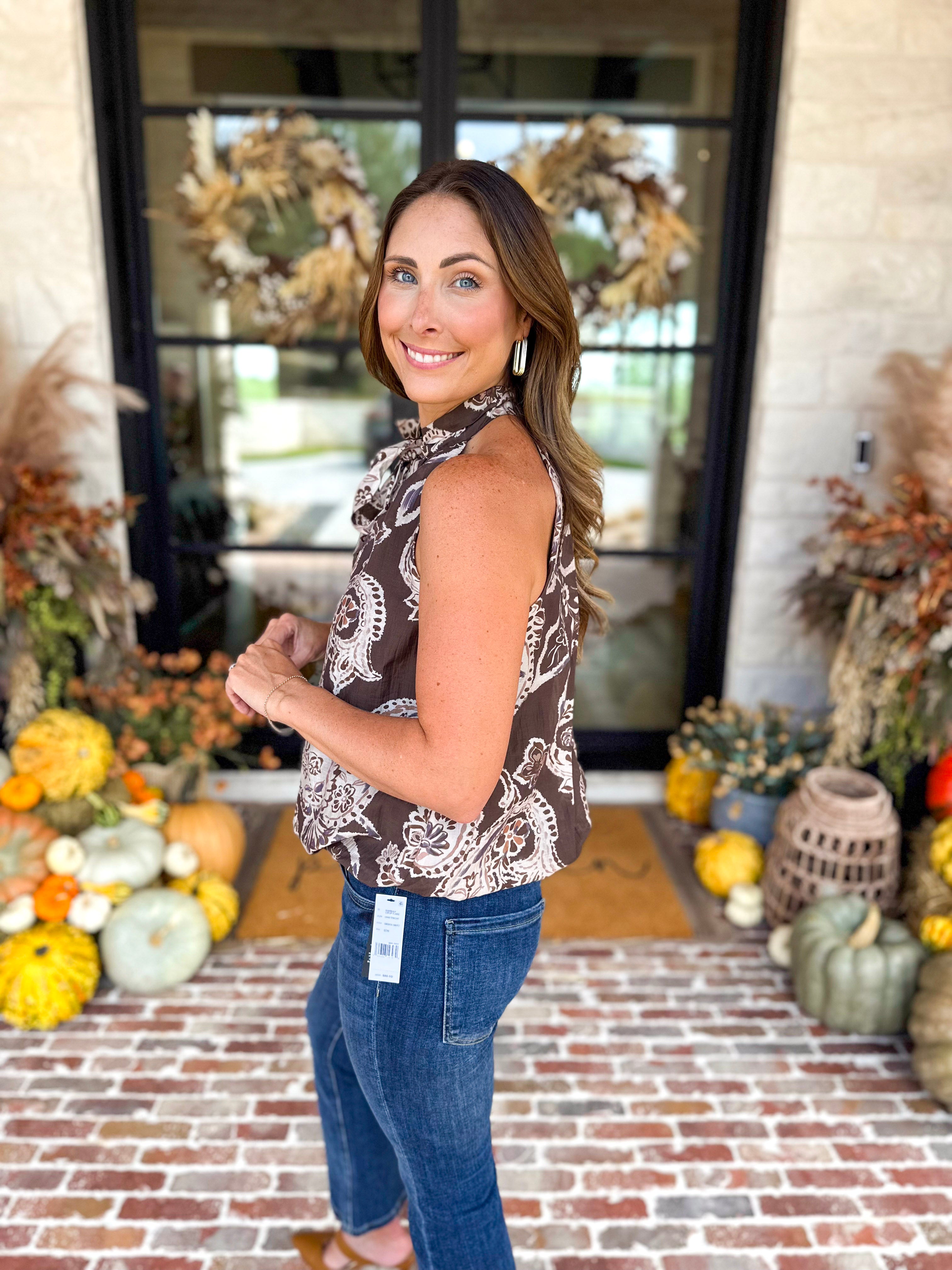 THML - Painted Floral Halter Blouse-200 Fashion Blouses-THML-July & June Women's Fashion Boutique Located in San Antonio, Texas