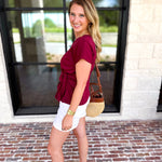 Essentials Knotted Blouse - Merlot-200 Fashion Blouses-ENTRO-July & June Women's Fashion Boutique Located in San Antonio, Texas