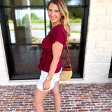 Essentials Knotted Blouse - Merlot-200 Fashion Blouses-ENTRO-July & June Women's Fashion Boutique Located in San Antonio, Texas