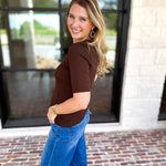 Liverpool - Double Layer V-Neck Top - Espresso-210 Casual Blouses-LIVERPOOL JEANS COMPANY-July & June Women's Fashion Boutique Located in San Antonio, Texas