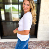 Liverpool - Double Layer V-Neck Top - Ivory-210 Casual Blouses-LIVERPOOL JEANS COMPANY-July & June Women's Fashion Boutique Located in San Antonio, Texas