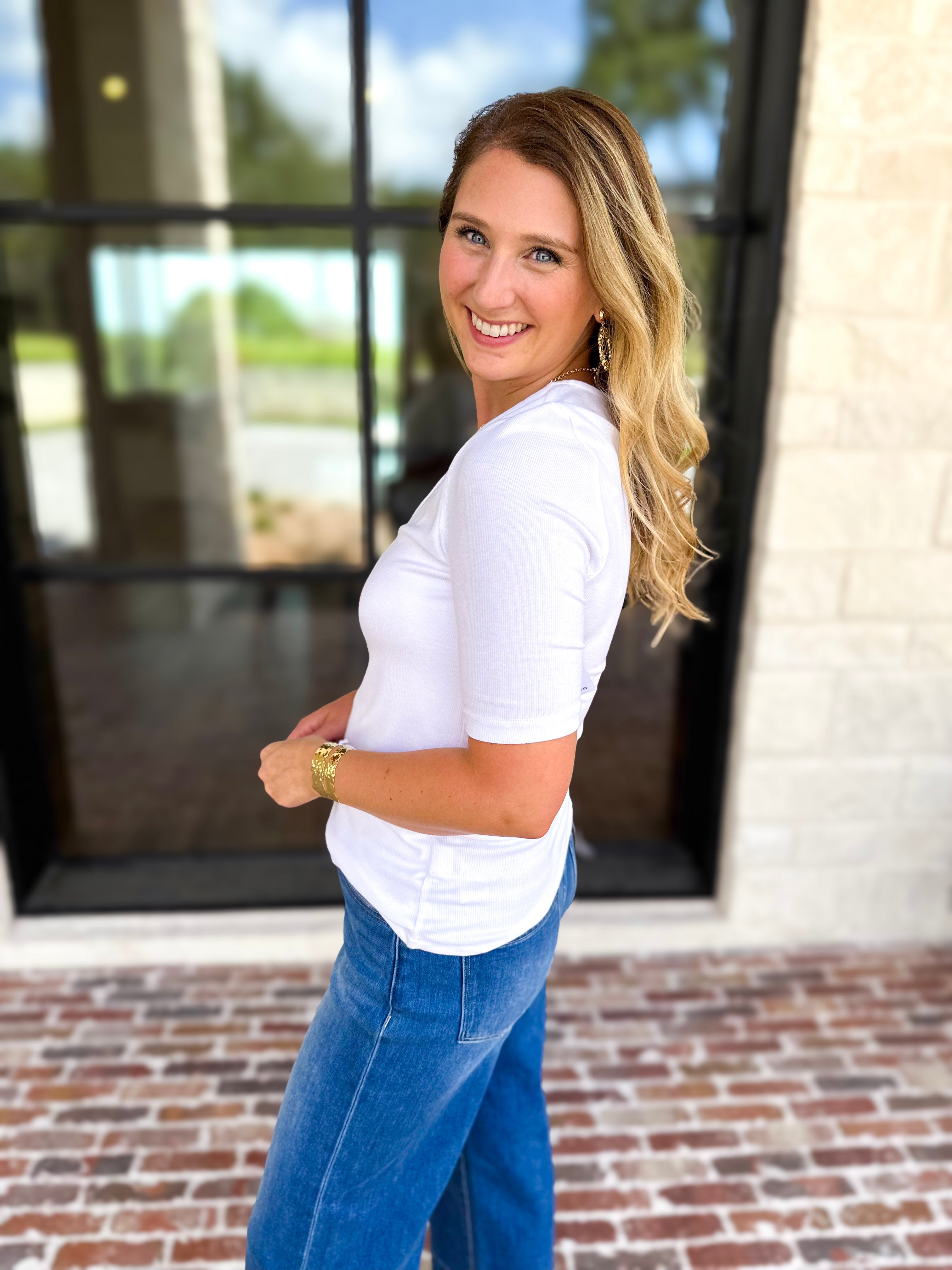 Liverpool - Double Layer V-Neck Top - Ivory-210 Casual Blouses-LIVERPOOL JEANS COMPANY-July & June Women's Fashion Boutique Located in San Antonio, Texas