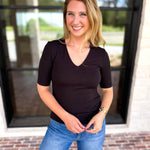 Liverpool - Double Layer V-Neck Top - Black-210 Casual Blouses-LIVERPOOL JEANS COMPANY-July & June Women's Fashion Boutique Located in San Antonio, Texas