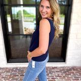 Liverpool - Classic Boatneck Knit Tank - Navy-210 Casual Blouses-LIVERPOOL JEANS COMPANY-July & June Women's Fashion Boutique Located in San Antonio, Texas