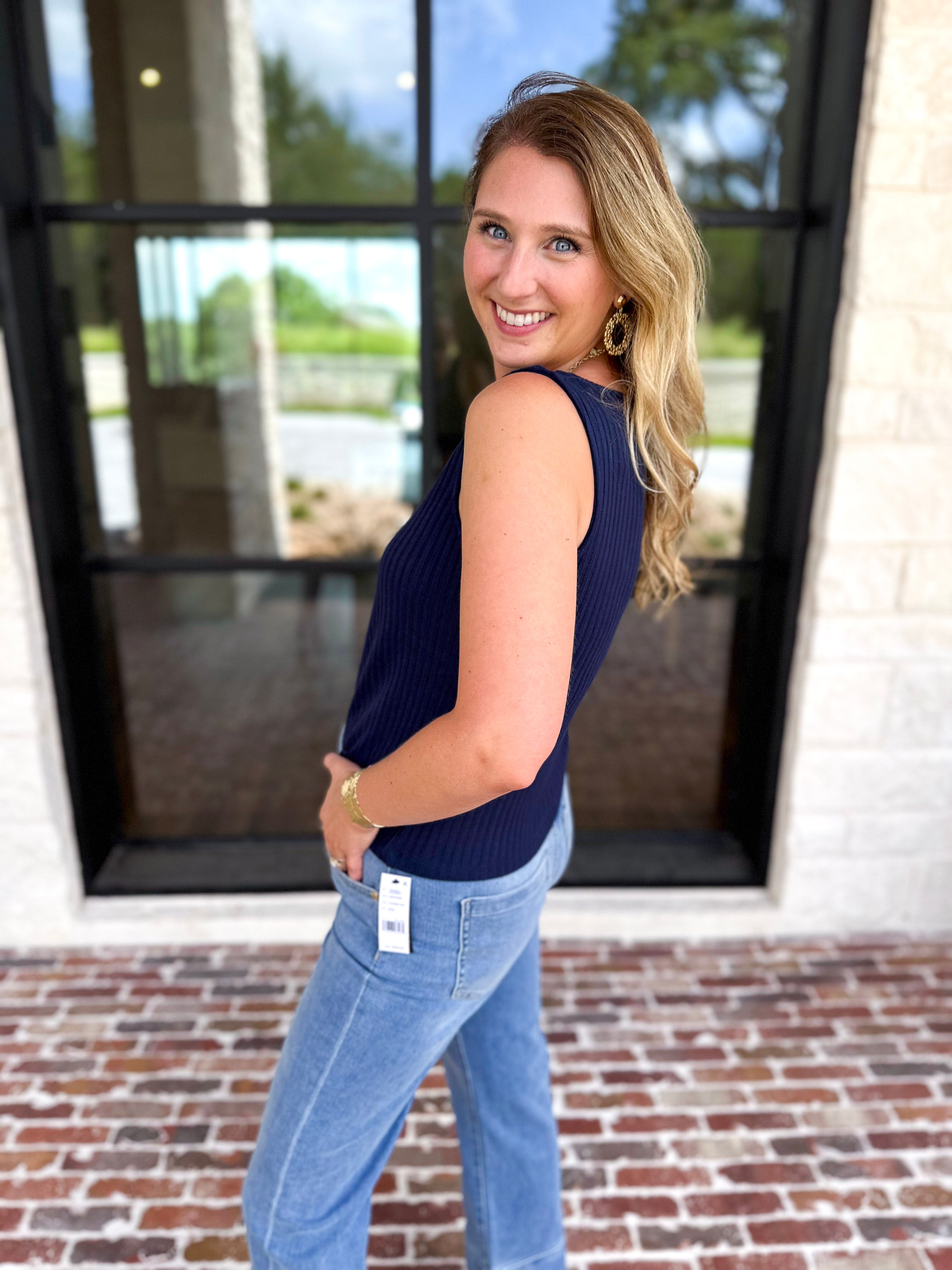 Liverpool - Classic Boatneck Knit Tank - Navy-210 Casual Blouses-LIVERPOOL JEANS COMPANY-July & June Women's Fashion Boutique Located in San Antonio, Texas