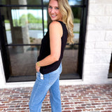 Liverpool - Classic Boatneck Knit Tank - Black-210 Casual Blouses-LIVERPOOL JEANS COMPANY-July & June Women's Fashion Boutique Located in San Antonio, Texas