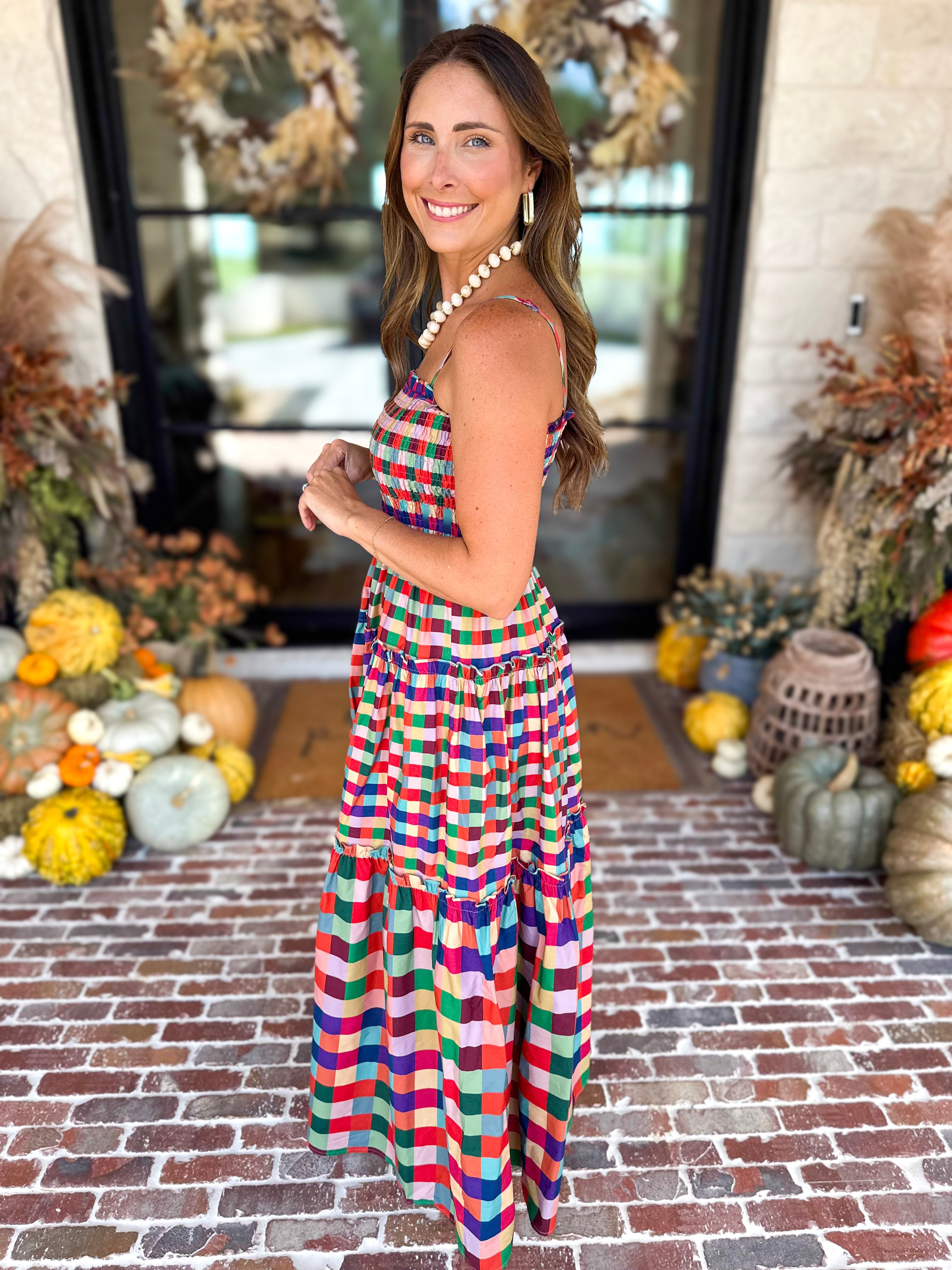 Always Vibrant Gingham Maxi Dress-500 Midi-TCEC-July & June Women's Fashion Boutique Located in San Antonio, Texas