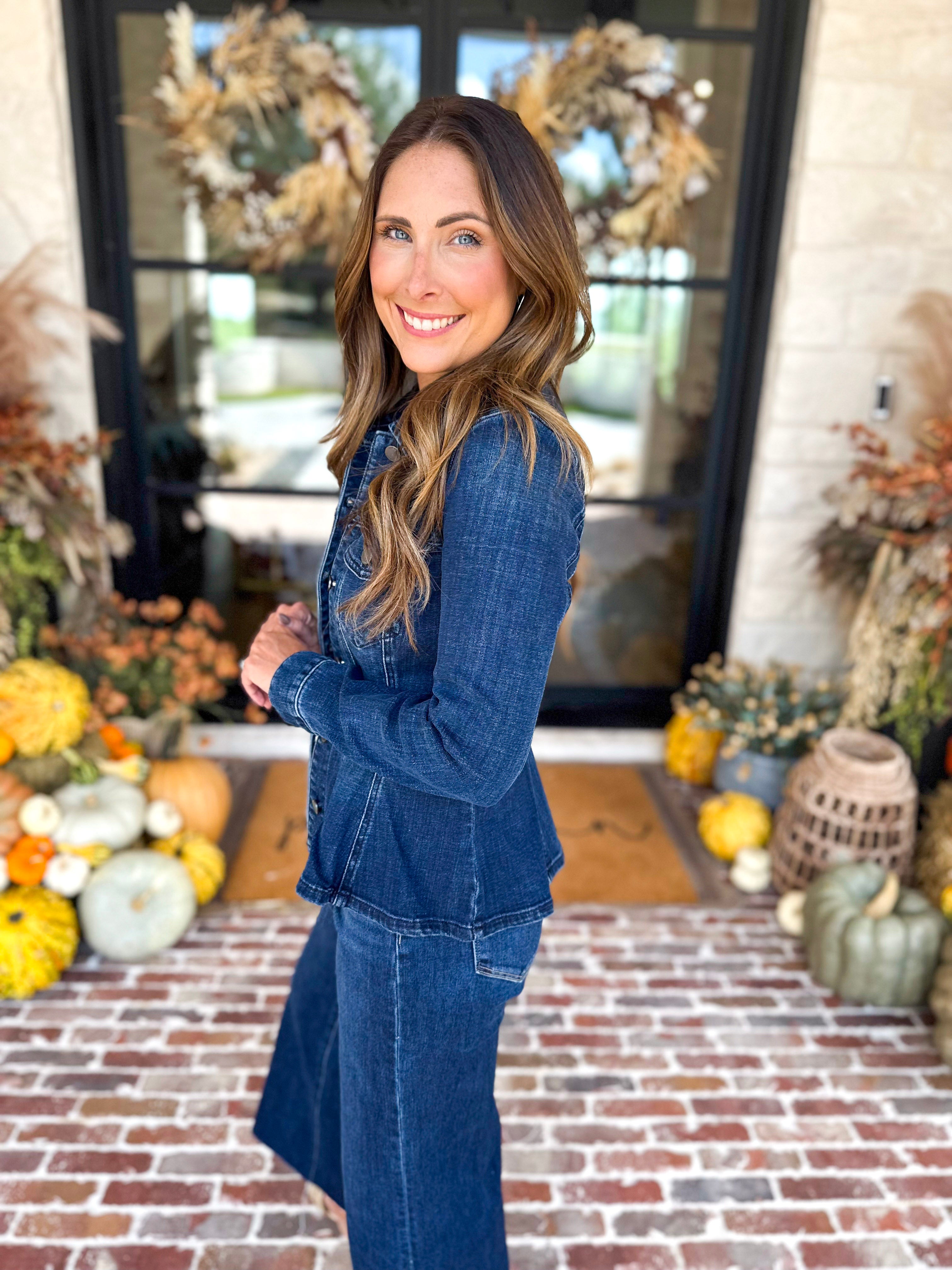 Liverpool - Fit and Flare Denim Jacket-600 Outerwear-LIVERPOOL JEANS COMPANY-July & June Women's Fashion Boutique Located in San Antonio, Texas