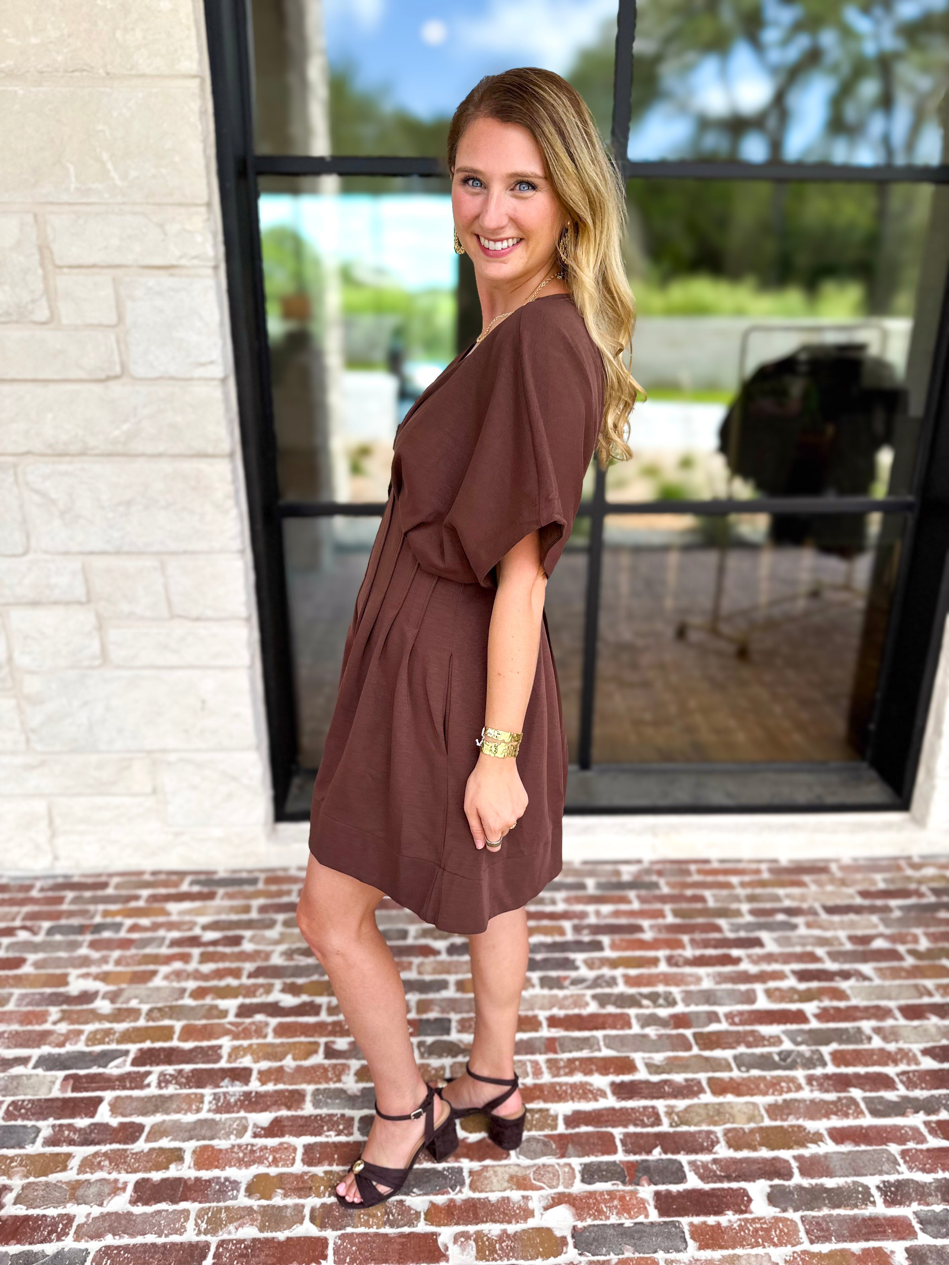 Elevated Chic Mini Dress - Brown-510 Mini-ENTRO-July & June Women's Fashion Boutique Located in San Antonio, Texas