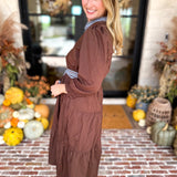 Mary Square - Lace Embroidered Brown Midi Dress-500 Midi-MARY SQUARE-July & June Women's Fashion Boutique Located in San Antonio, Texas