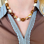 Gold Ball Beaded Necklace - Brown & Cream-110 Jewelry & Hair-Golden Lily-July & June Women's Fashion Boutique Located in San Antonio, Texas