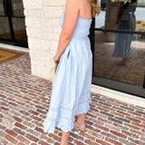 Sky Blue Strapless Midi Dress-500 Midi-MAIN STRIP-July & June Women's Fashion Boutique Located in San Antonio, Texas