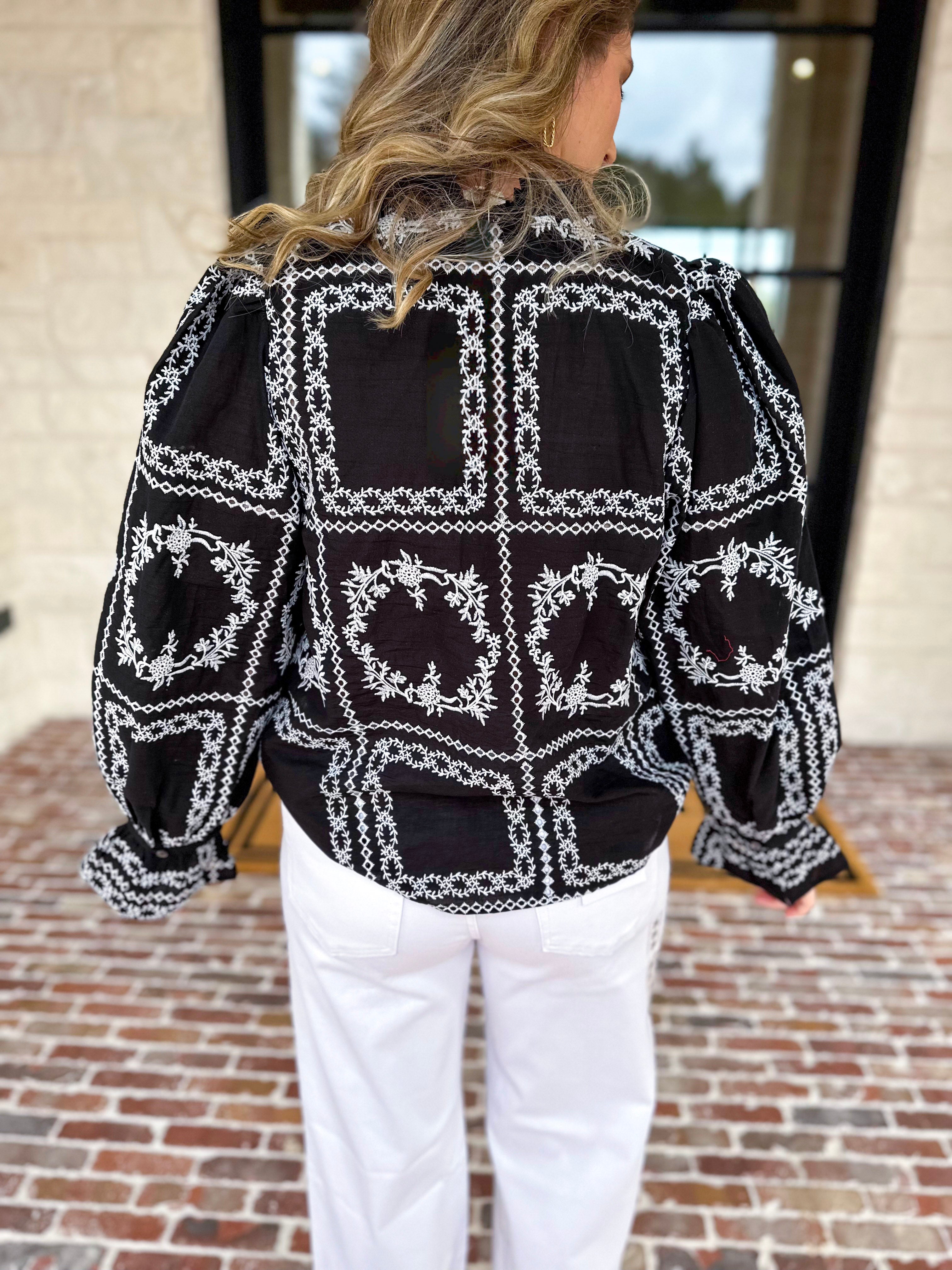 Bloom Where You're Planted Blouse - Black-200 Fashion Blouses-ENTRO-July & June Women's Fashion Boutique Located in San Antonio, Texas