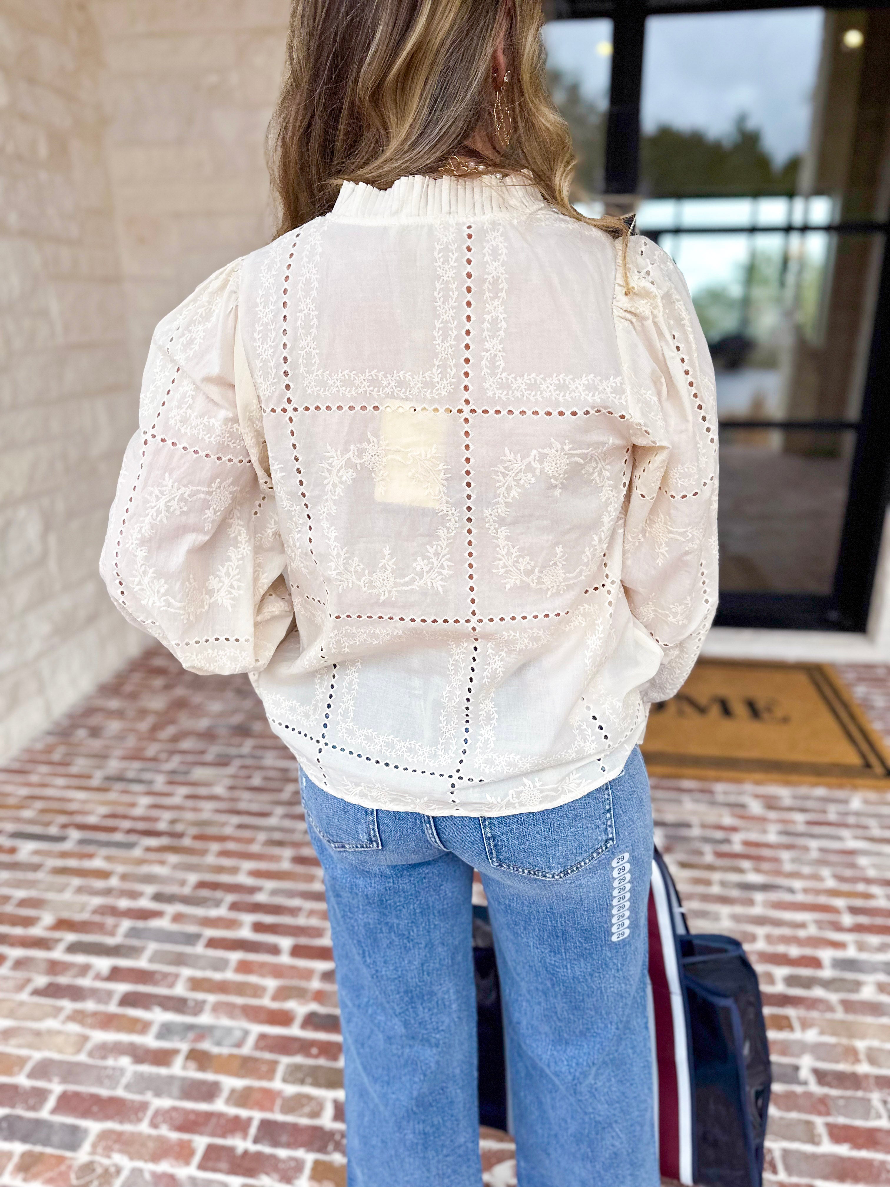 Bloom Where You're Planted Blouse - Cream-200 Fashion Blouses-ENTRO-July & June Women's Fashion Boutique Located in San Antonio, Texas
