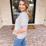 Casual Hangout Striped Tee - Blue-210 Casual Blouses-POLOGRAM-July & June Women's Fashion Boutique Located in San Antonio, Texas