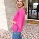 Easy Oversized Knit Top - Pink-230 Sweaters/Cardis-ENTRO-July & June Women's Fashion Boutique Located in San Antonio, Texas