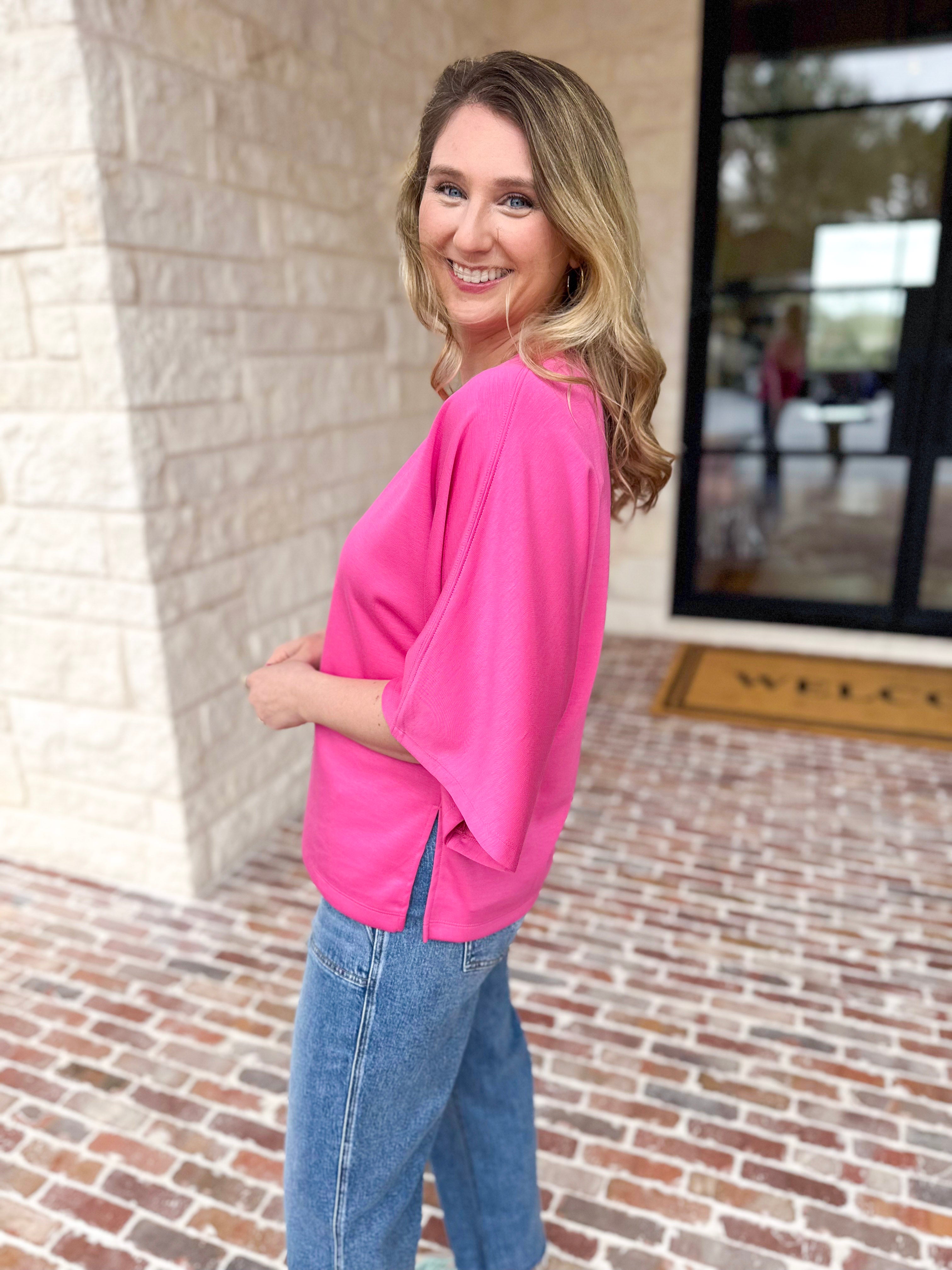 Easy Oversized Knit Top - Pink-230 Sweaters/Cardis-ENTRO-July & June Women's Fashion Boutique Located in San Antonio, Texas