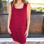 Crochet Overlay Mini Dress - Wine-510 Mini-ENTRO-July & June Women's Fashion Boutique Located in San Antonio, Texas