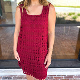 Crochet Overlay Mini Dress - Wine-510 Mini-ENTRO-July & June Women's Fashion Boutique Located in San Antonio, Texas