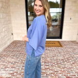 Easy Oversized Knit Top - Blue-230 Sweaters/Cardis-ENTRO-July & June Women's Fashion Boutique Located in San Antonio, Texas
