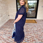 The Graceful Gathering Midi Dress - Navy-500 Midi-ENTRO-July & June Women's Fashion Boutique Located in San Antonio, Texas