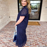The Graceful Gathering Midi Dress - Navy-500 Midi-ENTRO-July & June Women's Fashion Boutique Located in San Antonio, Texas