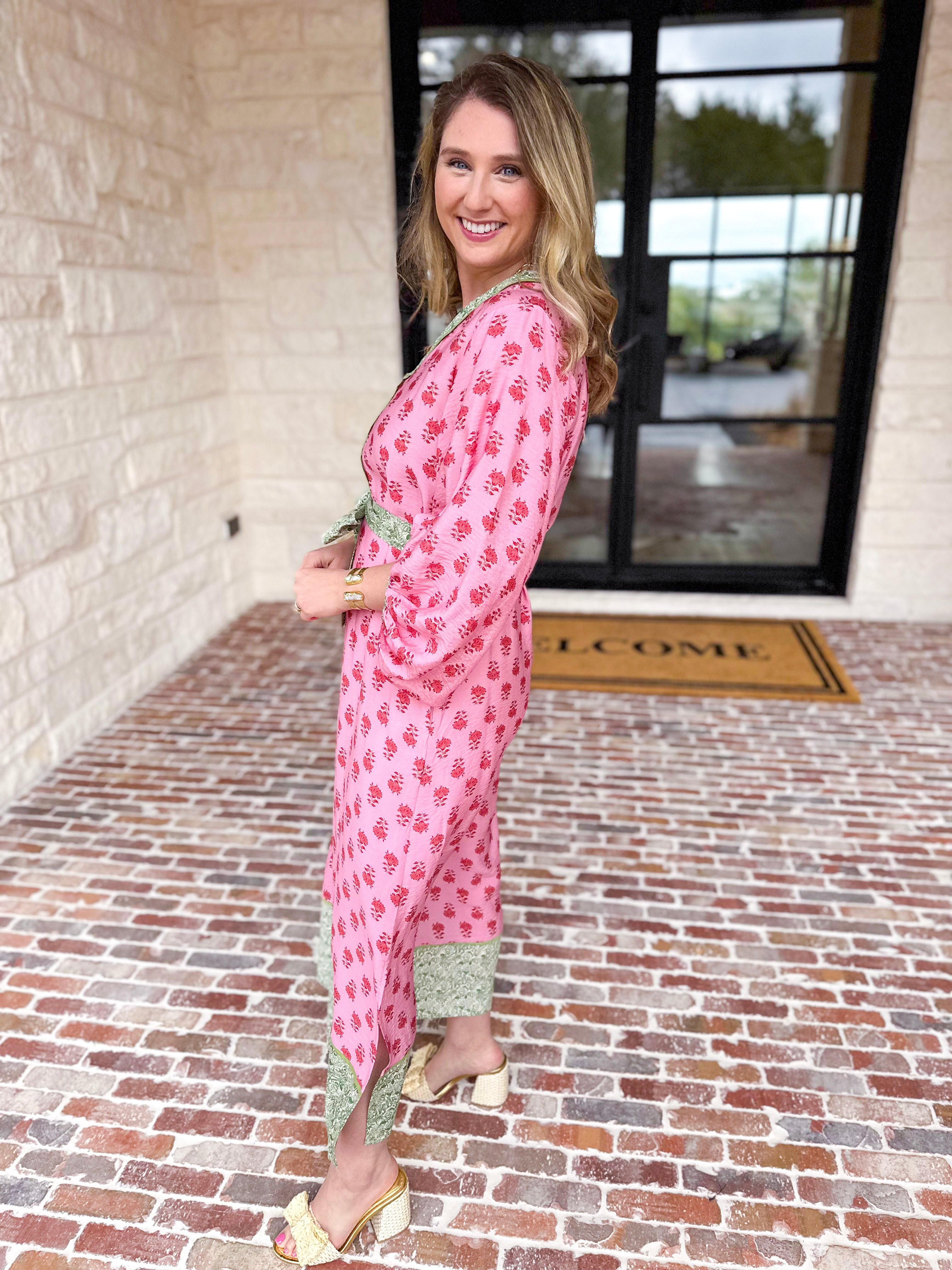 Pink Blooms Midi Dress-500 Midi-ENTRO-July & June Women's Fashion Boutique Located in San Antonio, Texas