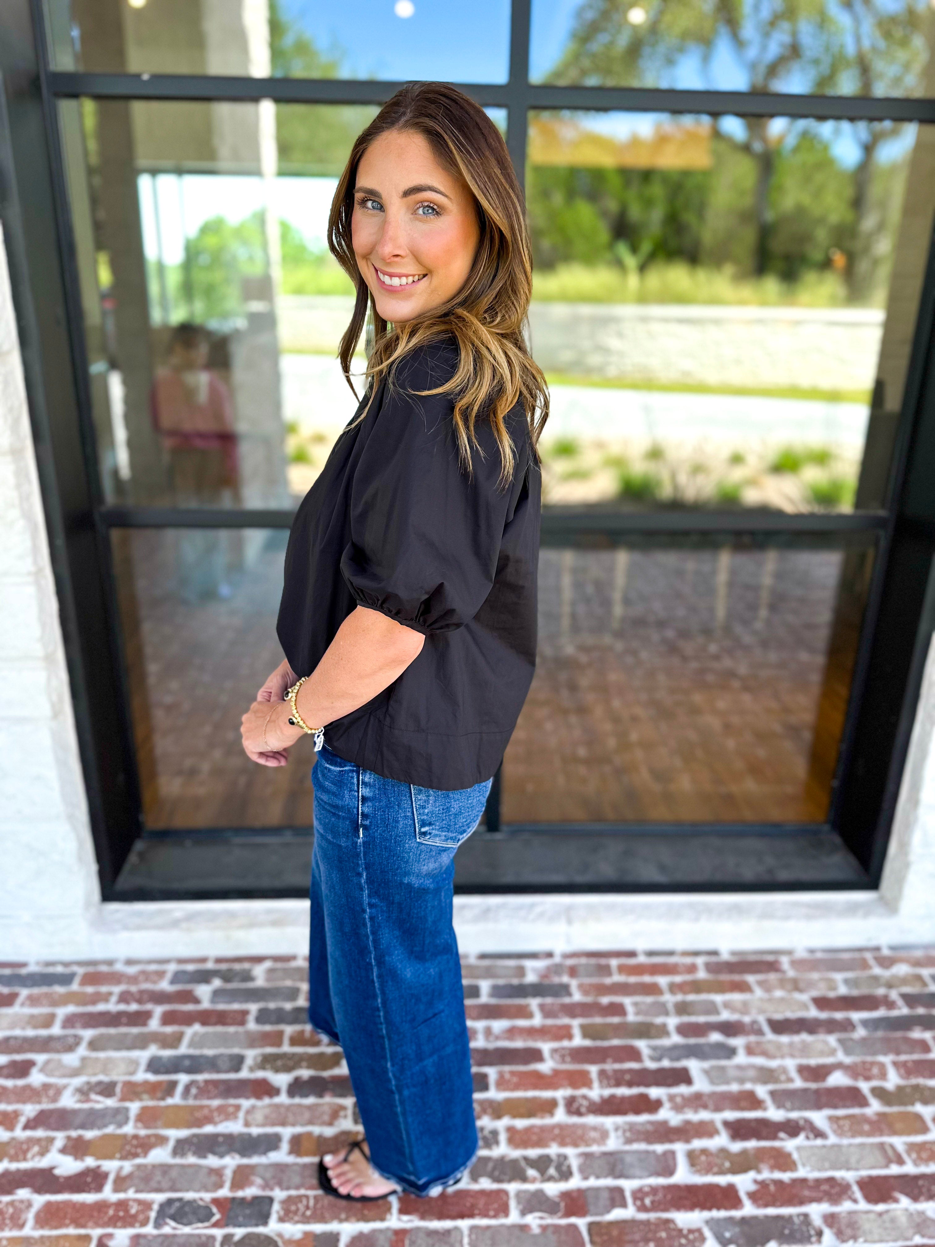 Feminine Everyday V-Neck Blouse - Black-200 Fashion Blouses-OLIVACEOUS-July & June Women's Fashion Boutique Located in San Antonio, Texas