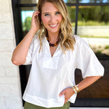 Feminine Everyday V-Neck Blouse - Cream-200 Fashion Blouses-OLIVACEOUS-July & June Women's Fashion Boutique Located in San Antonio, Texas