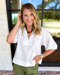 Feminine Everyday V-Neck Blouse - Cream-200 Fashion Blouses-OLIVACEOUS-July & June Women's Fashion Boutique Located in San Antonio, Texas