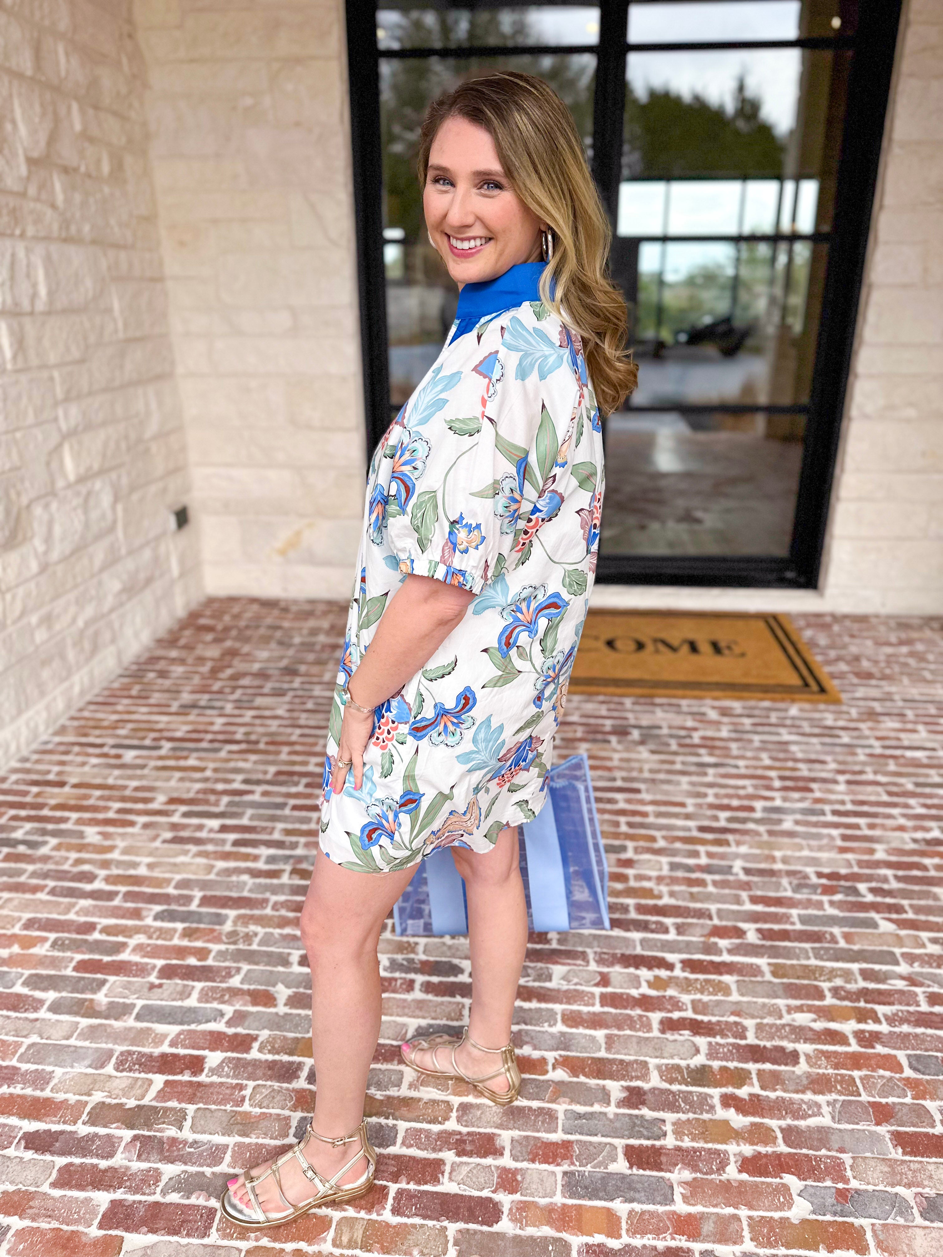 Blue Paisley Mini Dress-510 Mini-ENTRO-July & June Women's Fashion Boutique Located in San Antonio, Texas