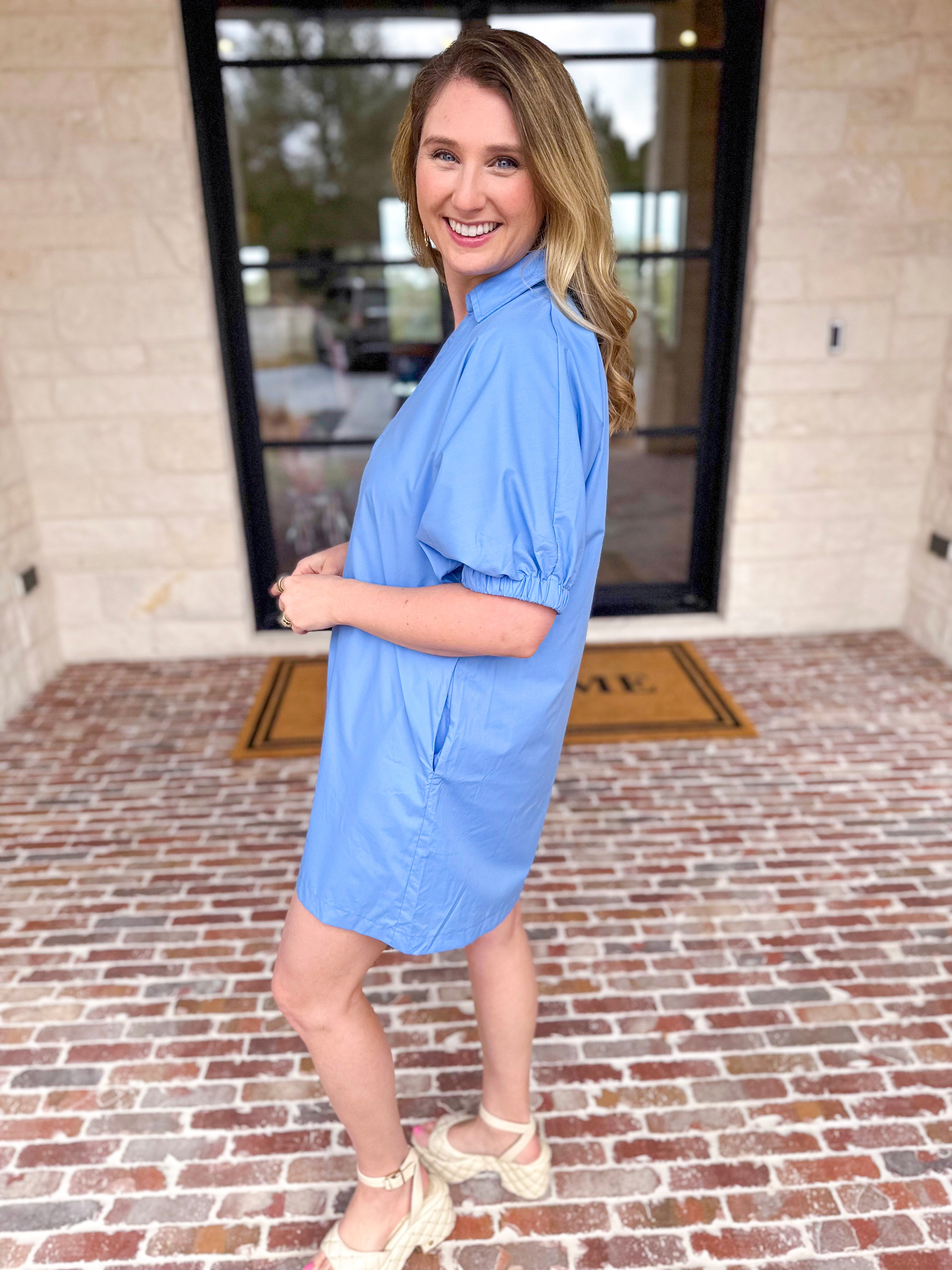 The Polished Mini Dress - Blue-510 Mini-ENTRO-July & June Women's Fashion Boutique Located in San Antonio, Texas