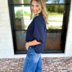 Feminine Everyday V-Neck Blouse - Navy Blue-200 Fashion Blouses-OLIVACEOUS-July & June Women's Fashion Boutique Located in San Antonio, Texas